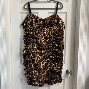 Z. Cavaricci Black and Brown Leopard Print Dress Size 24 Sexy Clubwear Edgy
